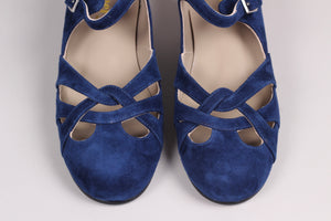 1930'er / 1940'er vintage style sandaler i ruskind, marineblå  - Ida