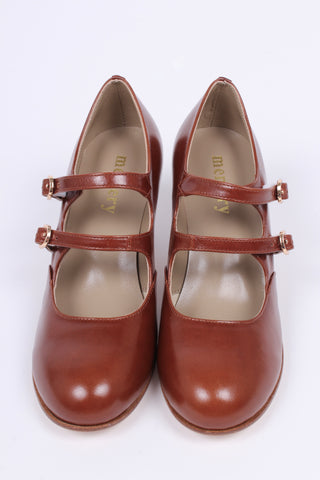 1930'er vintage style pumps med dobbelt rem - Cognac brun - Judy