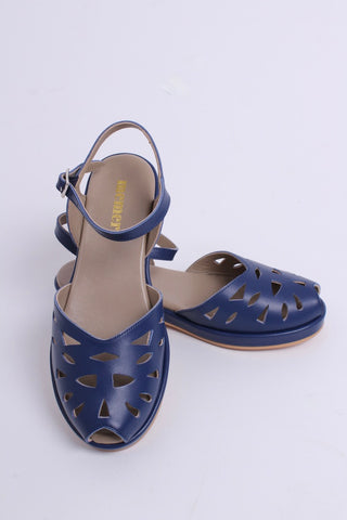 1940s / 50s summer wedge sandals - Navy blue- Sidse