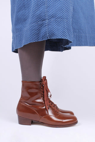 1910s / 1920s style everyday leather boot - Brown - Britta - memery