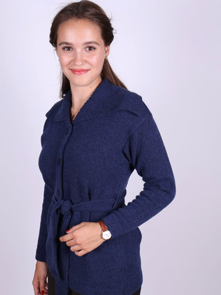1920s style cardigan with big collar - Blue melange - Pearl - memery