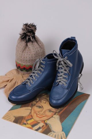 1930s and 1940s winter snow boots with Fur lining - Blue - Rita - memery