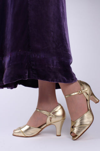 1930s evening shoes with peep toe - gold - Susan - memery