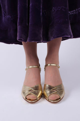 1930s evening shoes with peep toe - gold - Susan - memery