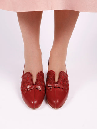 1930s pumps with decorations in suede - red - Stella - memery