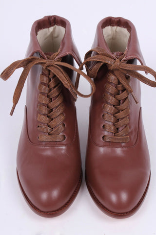 1930s style leather lace - up ankle boot - Brown - Betty - memery