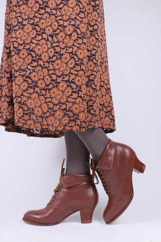1930s style leather lace - up ankle boot - Brown - Betty - memery