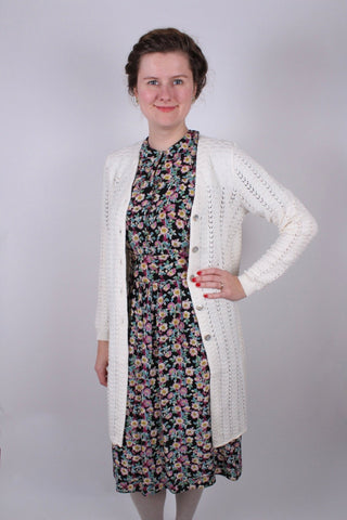 1930s style long cardigan / swagger jacket - Off - White - Isabel - memery