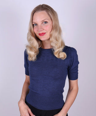 1940s / 1950s style short - sleeved pullover - Blue - Sally - memery
