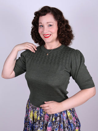 1940s / 1950s style short - sleeved pullover - Green - Sally - memery