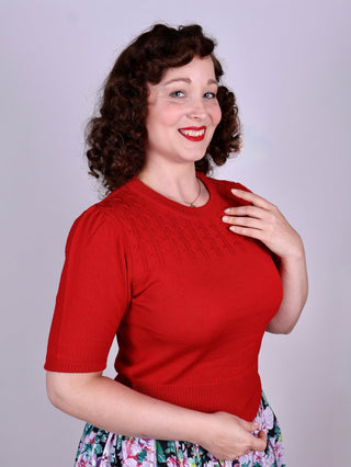 1940s / 1950s style short - sleeved pullover - Red - Sally - memery