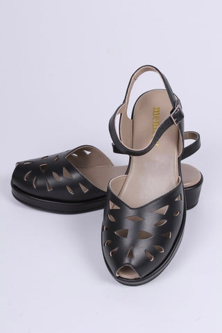 1940s / 50s summer wedge sandals - Black - Sidse - memery