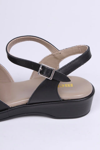 1940s / 50s summer wedge sandals - Black - Sidse - memery