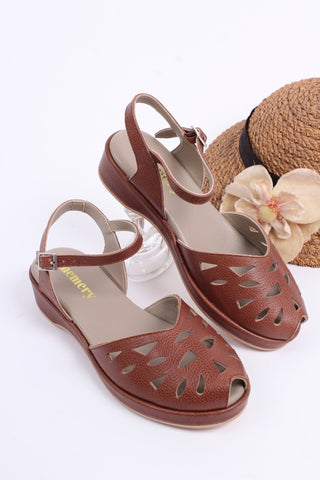 1940s / 50s summer wedge sandals - Brown - Sidse - memery
