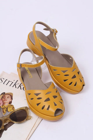 1940s / 50s summer wedge sandals - Mustard Yellow - Sidse - memery