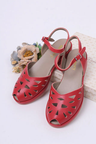 1940s / 50s summer wedge sandals - Red - Sidse - memery