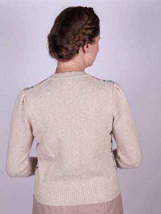 1940s Merino cardigan - Cream melange with pattern - Rosemary - memery