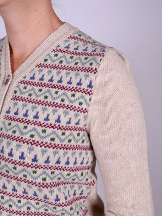 1940s Merino cardigan - Cream melange with pattern - Rosemary - memery