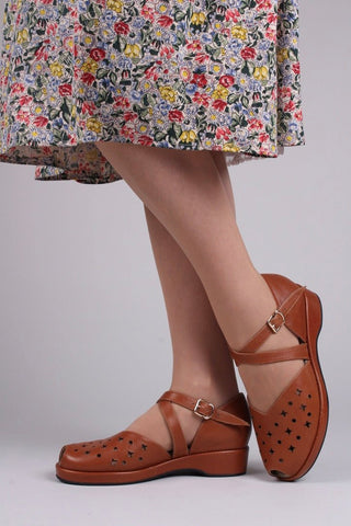 1940s style summer sandals / wedges - Brown - Norma - memery