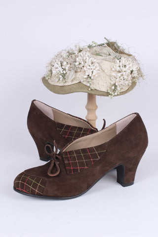 1940s Suede Pumps with Colored Trim – Brown – Edith - memery