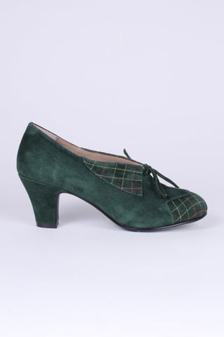 1940s Suede Pumps with Colored Trim – Dark green – Edith - memery