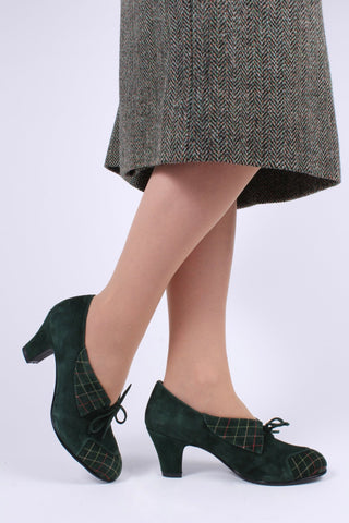 1940s Suede Pumps with Colored Trim – Dark green – Edith - memery
