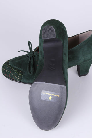 1940s Suede Pumps with Colored Trim – Dark green – Edith - memery