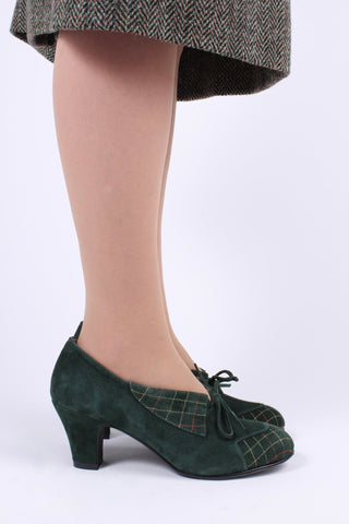 1940s Suede Pumps with Colored Trim – Dark green – Edith - memery