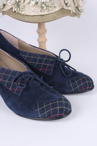 1940s Suede Pumps with Colored Trim – Navy – Edith - memery