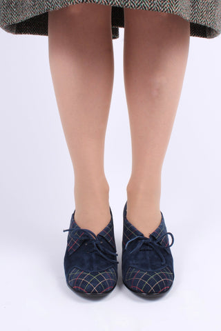 1940s Suede Pumps with Colored Trim – Navy – Edith - memery
