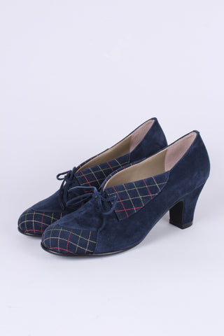 1940s Suede Pumps with Colored Trim – Navy – Edith - memery