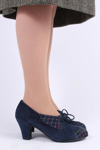 1940s Suede Pumps with Colored Trim – Navy – Edith - memery