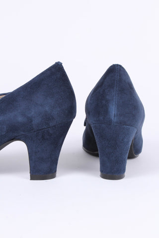 1940s Suede Pumps with Colored Trim – Navy – Edith - memery