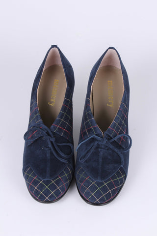 1940s Suede Pumps with Colored Trim – Navy – Edith - memery