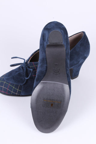 1940s Suede Pumps with Colored Trim – Navy – Edith - memery