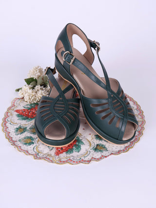 1940s summer sandals - Dark Green - Katharine - memery