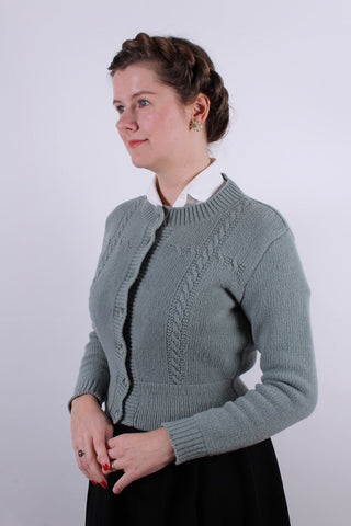 1940s vintage style cardigan - Merino - Dusty mint green - Vera - memery
