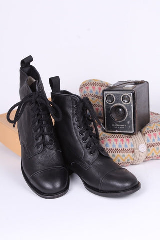 1940s Women's Military Boots - Black - Robbie - memery