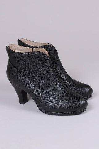 1950s high heel ankle boots with wool lining - Black - Laura - memery