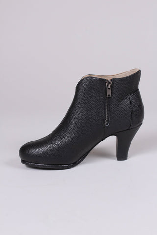 1950s high heel ankle boots with wool lining - Black - Laura - memery
