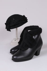 1940er / 1950er style støvletter med uld - Sort - Maria