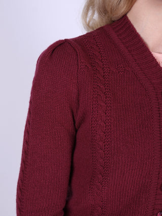Sød og feminin kabelstrikket 1940’er cardigan – Merino – Bordeaux  – Astrid