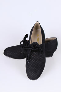 1940'er vintage style Oxford sko i ruskind med snøre - Lav hæl - Sort - Esther