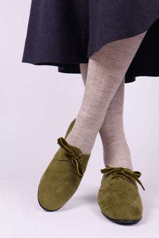 40s Derby shoes in suede - Low heel - Green - Esther - memery