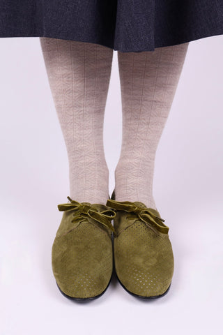 40s Derby shoes in suede - Low heel - Green - Esther - memery