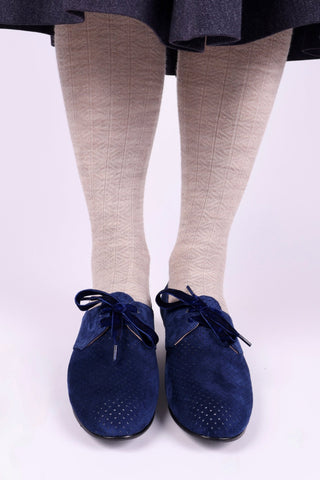 40s Derby shoes in suede - Low heel - Navy Blue - Esther - memery