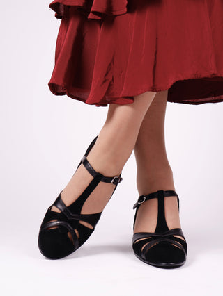 1930'er aftensko med T-rem - sort -Wilma