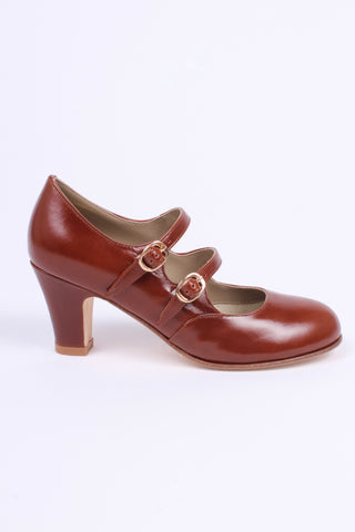 1930'er vintage style pumps med dobbelt rem - Cognac brun - Judy