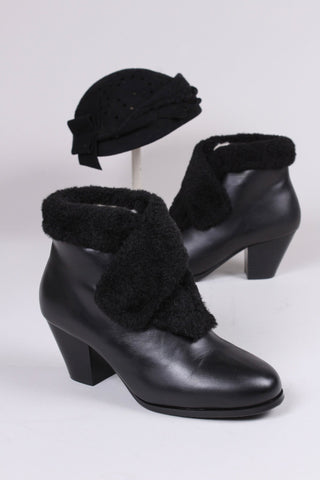 50s style pump booties with wool - Black - Maria - memery