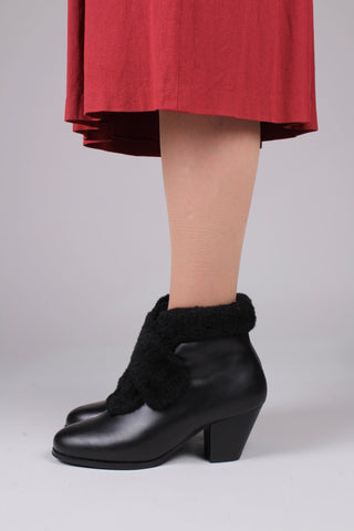50s style pump booties with wool - Black - Maria - memery